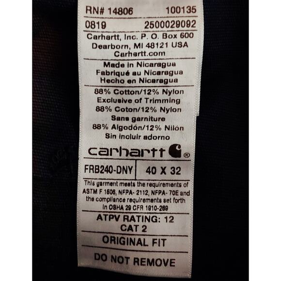 NEW Carhartt Flame Resistant Loose Fit Canvas Men's Blue Cargo Pants Sz 40x32 - Picture 6 of 7